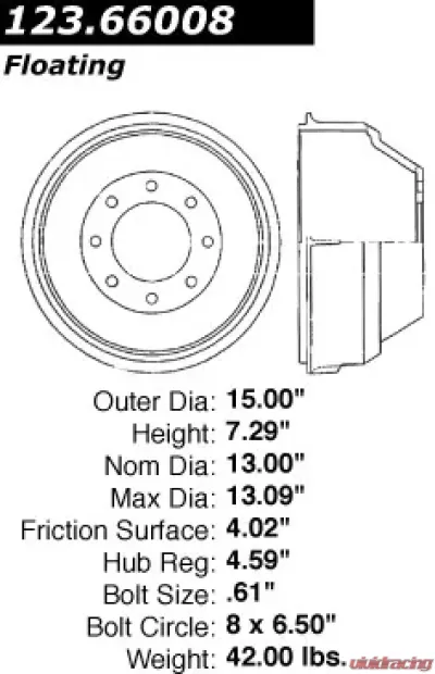 Centric C-Tek Standard Brake Drum 123.66008 - 123.66008