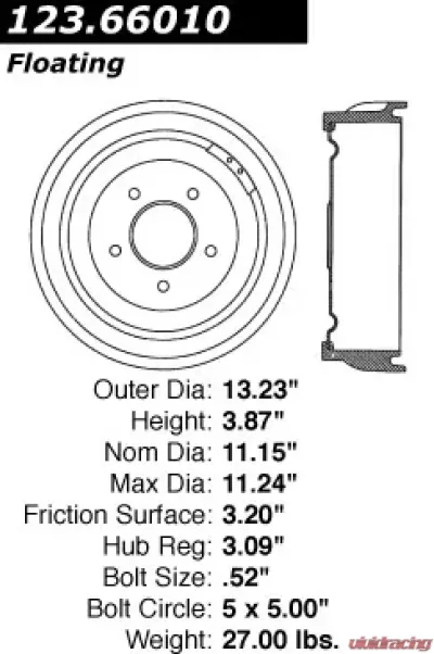 Centric C-Tek Standard Brake Drum 123.66010 - 123.66010