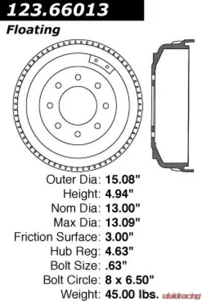 Centric C-Tek Standard Brake Drum 123.66013 - 123.66013