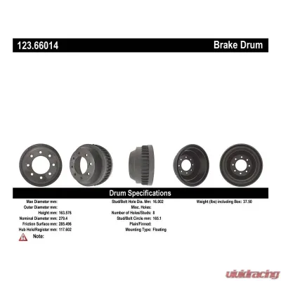 Centric C-Tek Standard Brake Drum 123.66014 - 123.66014