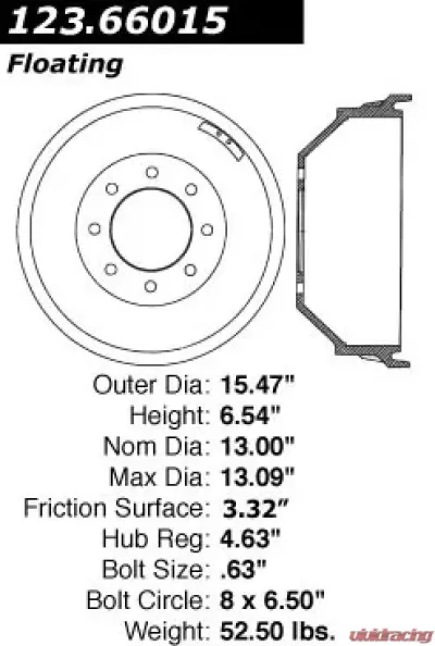 Centric C-Tek Standard Brake Drum 123.66015 - 123.66015