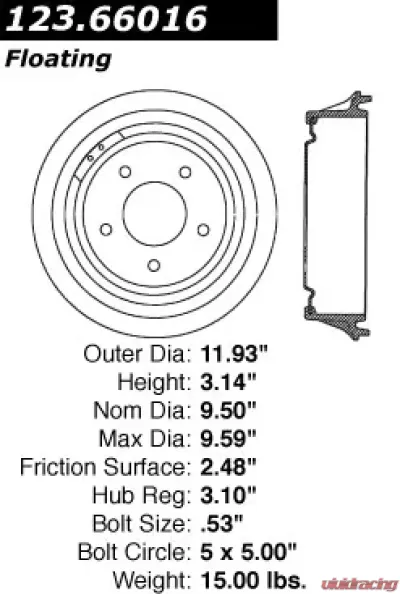 Centric C-Tek Standard Brake Drum 123.66016 - 123.66016