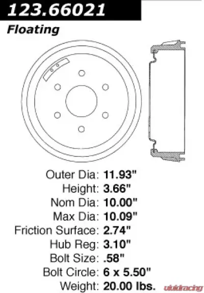 Centric C-Tek Standard Brake Drum 123.66021 - 123.66021