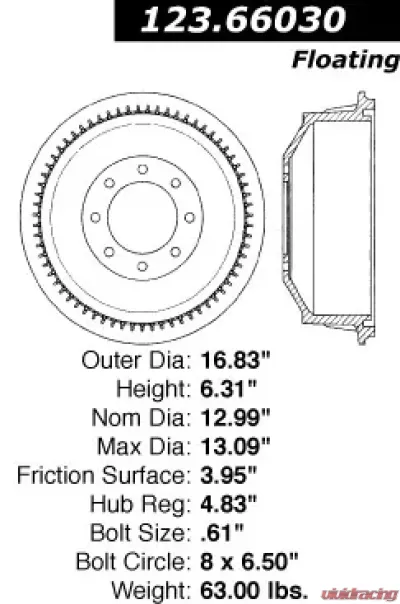 Centric C-Tek Standard Brake Drum 123.66030 - 123.66030