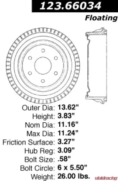 Centric C-Tek Standard Brake Drum 123.66034 - 123.66034