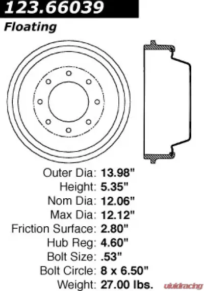 Centric C-Tek Standard Brake Drum 123.66039 - 123.66039