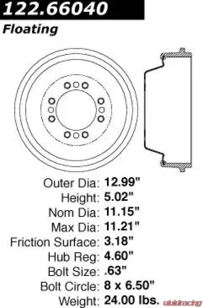 Centric C-Tek Standard Brake Drum 123.66040 - 123.66040