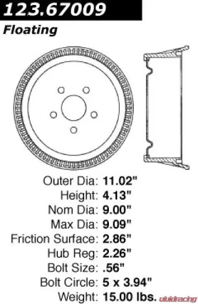 Centric C-Tek Standard Brake Drum 123.67009 - 123.67009