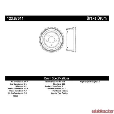 Centric C-Tek Standard Brake Drum 123.67011 - 123.67011