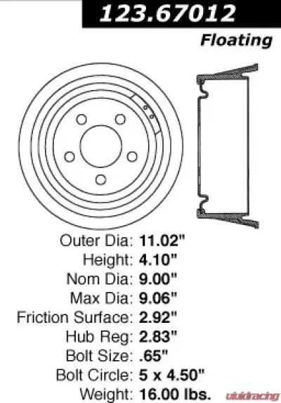 Centric C-Tek Standard Brake Drum 123.67012 - 123.67012