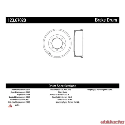 Centric C-Tek Standard Brake Drum 123.67017 - 123.67017