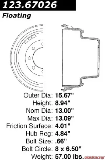 Centric C-Tek Standard Brake Drum 123.67026 - 123.67026