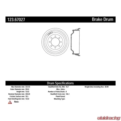 Centric C-Tek Standard Brake Drum 123.67027 - 123.67027