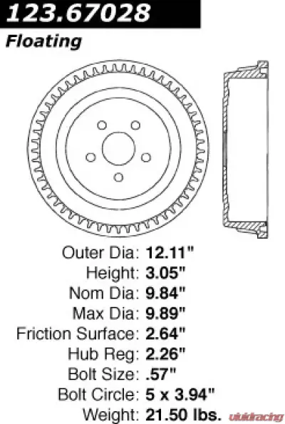 Centric C-Tek Standard Brake Drum 123.67028 - 123.67028