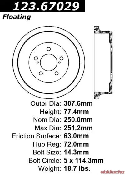 Centric C-Tek Standard Brake Drum 123.67029 - 123.67029