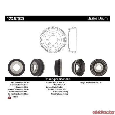 Centric C-Tek Standard Brake Drum 123.67030 - 123.67030