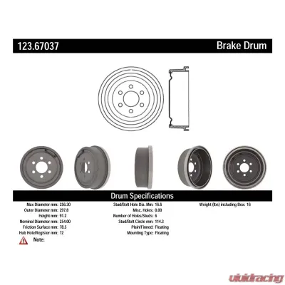 Centric C-Tek Standard Brake Drum 123.67037 - 123.67037