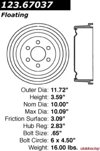 Centric C-Tek Standard Brake Drum 123.67037 - 123.67037