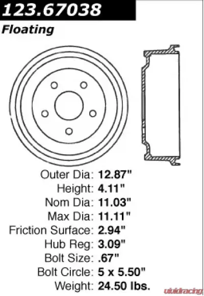 Centric C-Tek Standard Brake Drum 123.67038 - 123.67038