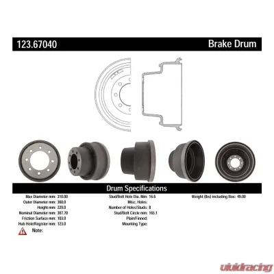 Centric C-Tek Standard Brake Drum 123.67040 - 123.67040