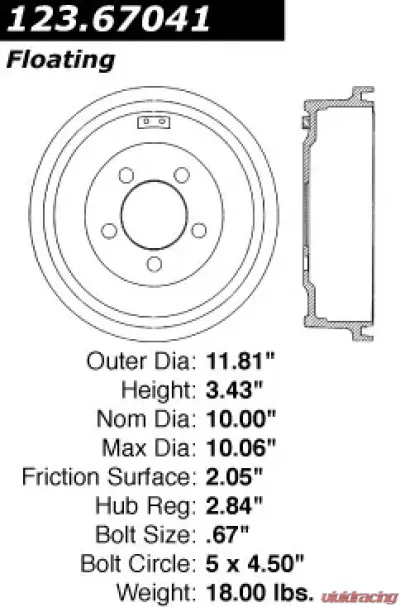 Centric C-Tek Standard Brake Drum 123.67041 - 123.67041