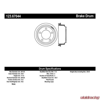 Centric C-Tek Standard Brake Drum 123.67044 - 123.67044