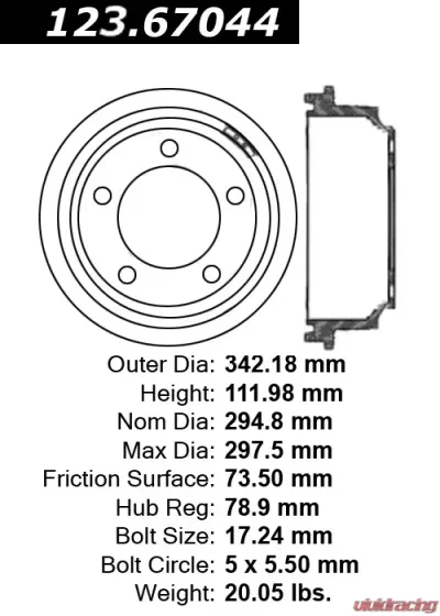 Centric C-Tek Standard Brake Drum 123.67044 - 123.67044