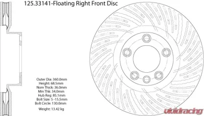 Centric Premium High Carbon Alloy Brake Rotor 125.33141 - 125.33141