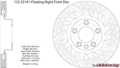 Centric Premium High Carbon Alloy Brake Rotor 125.33141 - 125.33141