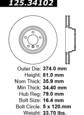 Centric Premium High Carbon Alloy Brake Rotor 125.34102                                     - 125.34102 - Image 2