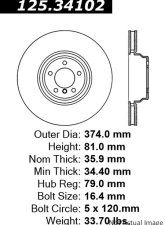 Centric Premium High Carbon Alloy Brake Rotor 125.34102                                     - 125.34102 - Image 2