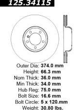 Centric Premium High Carbon Alloy Brake Rotor 125.34115                                     - 125.34115 - Image 2