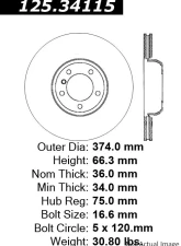 Centric Premium High Carbon Alloy Brake Rotor 125.34115                                     - 125.34115 - Image 2