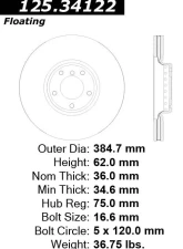 Centric Premium High Carbon Alloy Brake Rotor 125.34122                                     - 125.34122 - Image 2