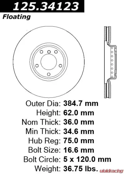 Centric Premium High Carbon Alloy Brake Rotor 125.34123 - 125.34123