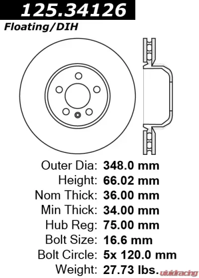 Centric Premium High Carbon Alloy Brake Rotor 125.34126 - 125.34126