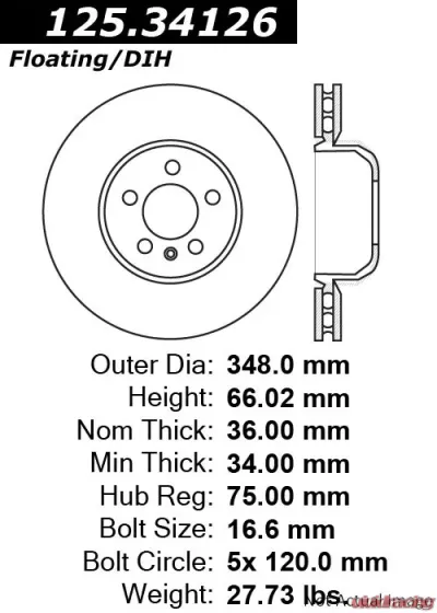 Centric Premium High Carbon Alloy Brake Rotor 125.34126 - 125.34126