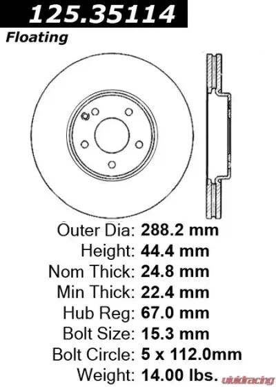 Centric Premium High Carbon Alloy Brake Rotor 125.35114 - 125.35114