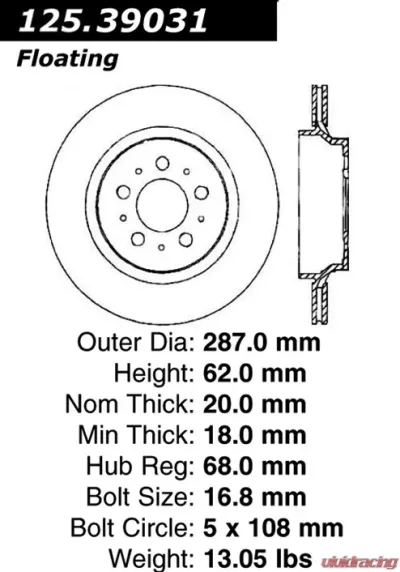 Centric Premium High Carbon Alloy Brake Rotor 125.39031 - 125.39031