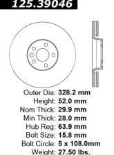 Centric Premium High Carbon Alloy Brake Rotor 125.39046                                     - 125.39046 - Image 2