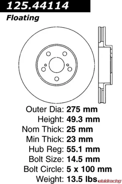 Centric Premium High Carbon Alloy Brake Rotor 125.44114 - 125.44114