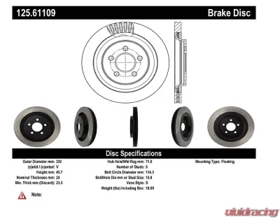 Centric Premium High Carbon Alloy Brake Rotor 125.61109 - 125.61109