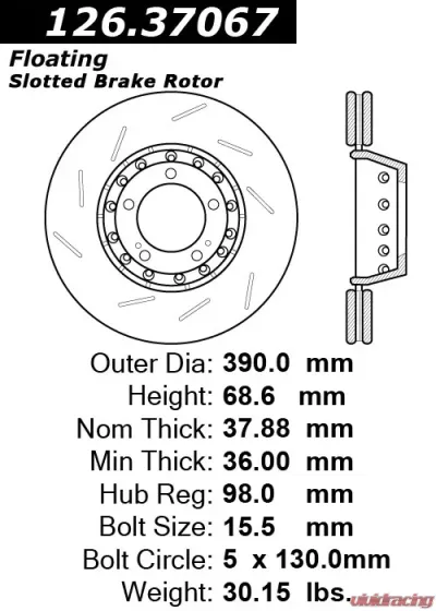 Centric Premium OE Style Slotted Brake Rotor 126.37067 - 126.37067