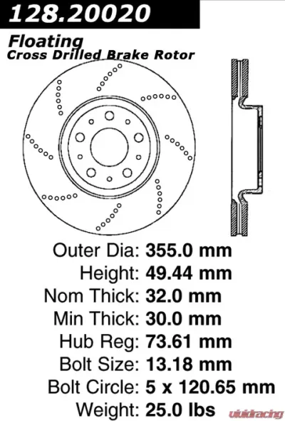 Centric Premium OE Style Drilled  Brake Rotor 128.20020 - 128.20020