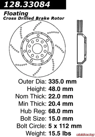 Centric Premium OE Style Drilled  Brake Rotor 128.33084 - 128.33084