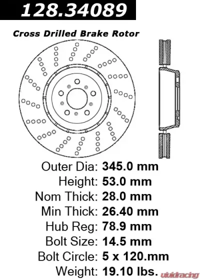 Centric Premium OE Style Drilled  Brake Rotor 128.34089 - 128.34089