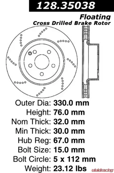 Centric Premium OE Style Drilled  Brake Rotor 128.35038 - 128.35038