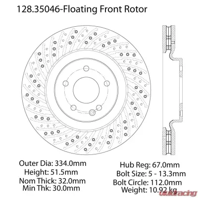 Centric Premium OE Style Drilled  Brake Rotor 128.35046 - 128.35046