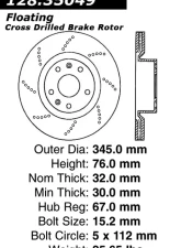Centric Premium OE Style Drilled  Brake Rotor 128.35049                                     - 128.35049 - Image 2