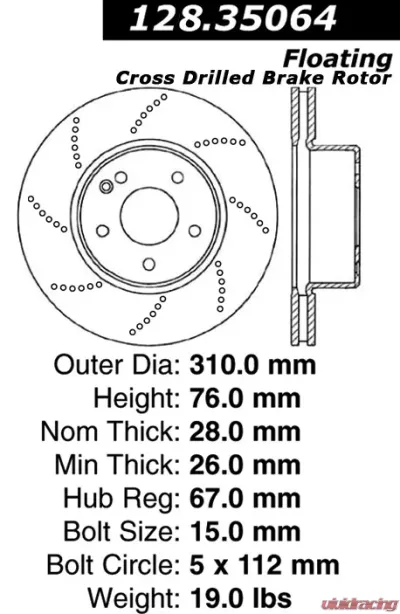 Centric Premium OE Style Drilled  Brake Rotor 128.35064 - 128.35064